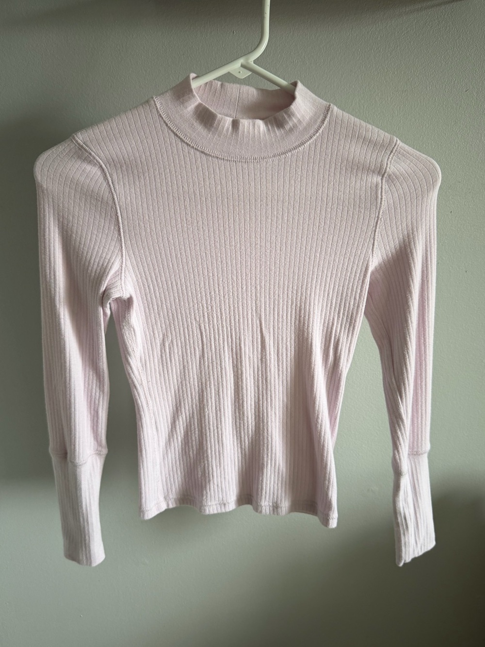 Free People Ribbed Mock Neck Long Sleeve Top - Pale Pink